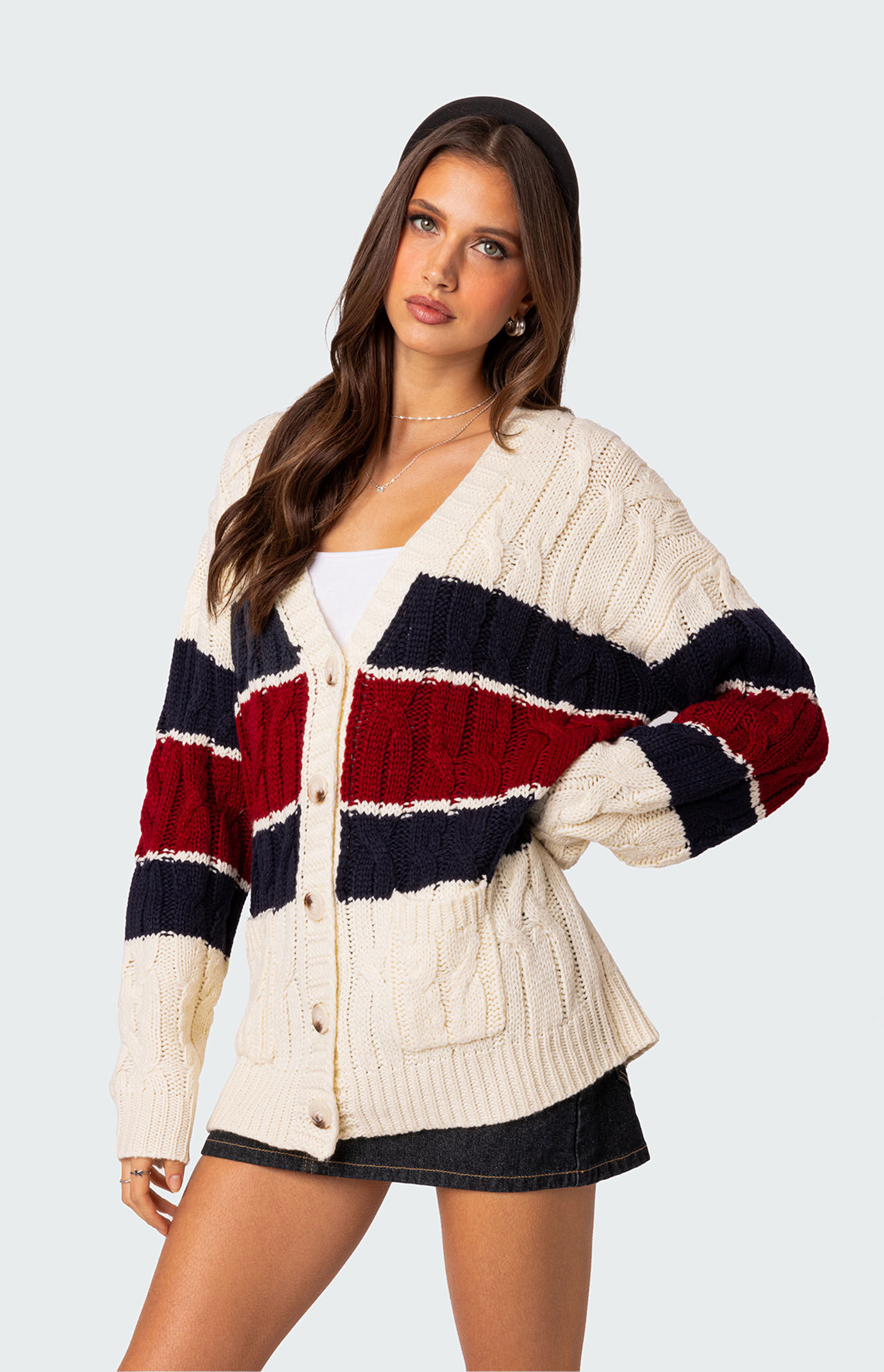 Edikted Tinsley Oversized Cable Knit Cardigan