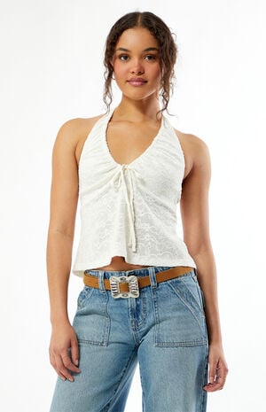 Isabel Floral Crochet Halter Top image number 3