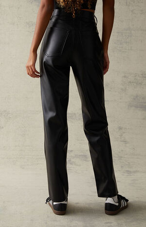 Black Faux Leather Asymmetrical Dad Pants image number 4