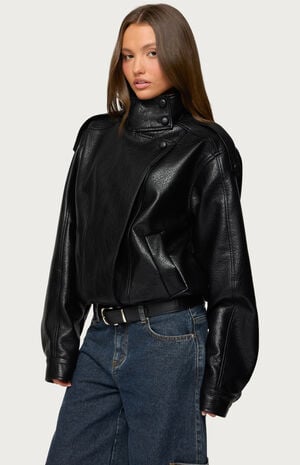 Jaicee High Neck Oversized Faux Leather Jacket image number 2