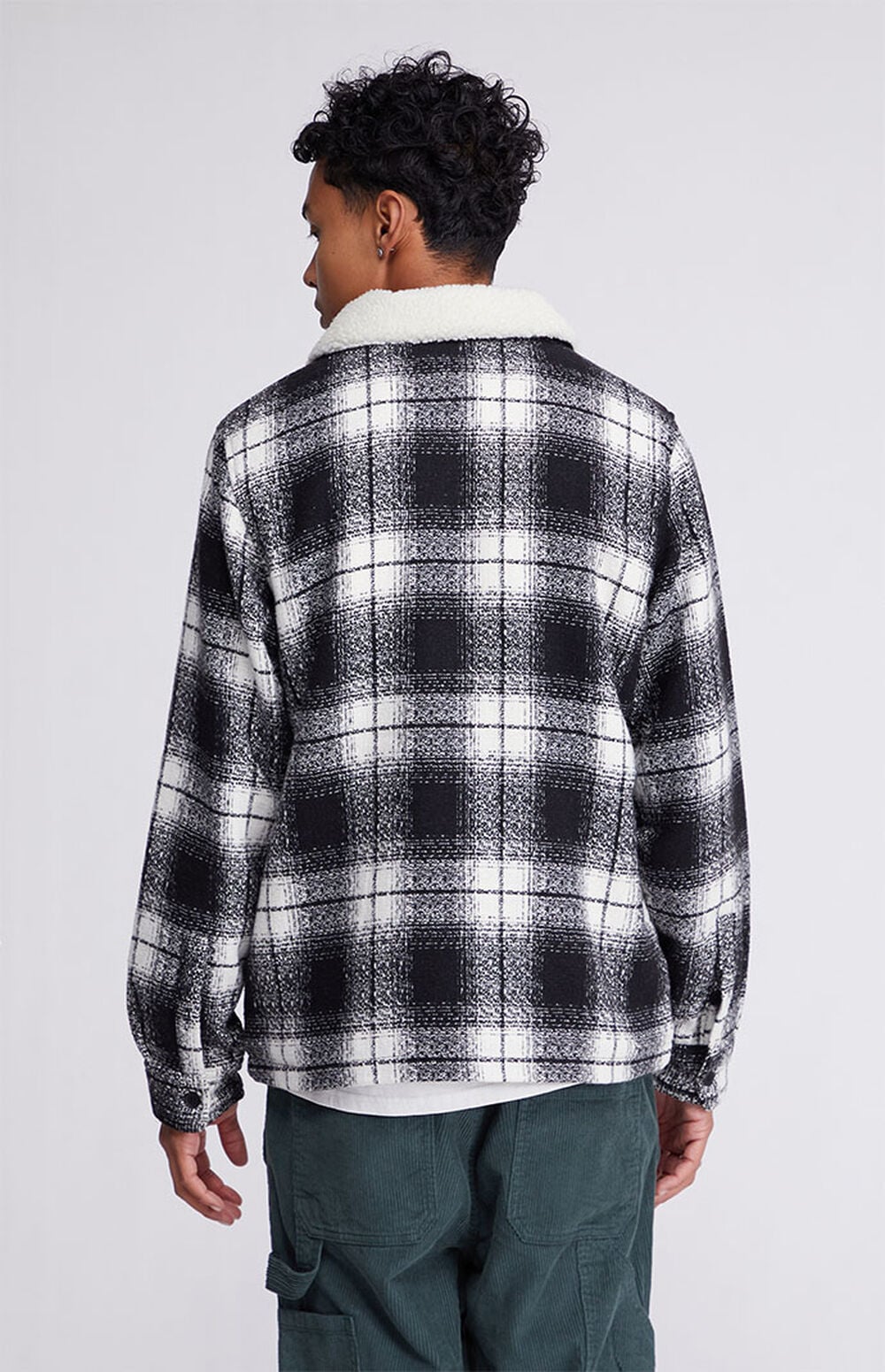 Plaid Pattern Sherpa Lined Hooded Shacket main image 0