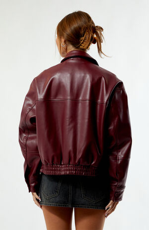 Faux Leather Bomber Jacket image number 3