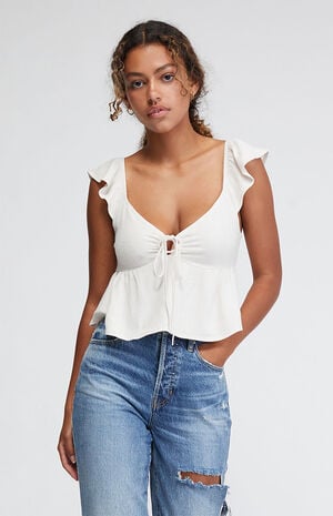 Keyhole Linen Babydoll Top image number 1