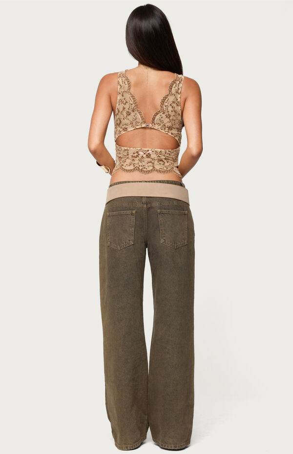 Edikted Araura Velvet Floral Sheer Top