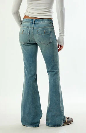 Alana Ultimate Low Rise Flare Jeans Stretch Button Pocket Medium Blue image number 4
