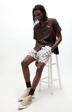 Purple Checkered Twill Volley Shorts image number 6