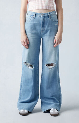 Mid Rise Baggy Jeans Ripped Light Indigo image number 2