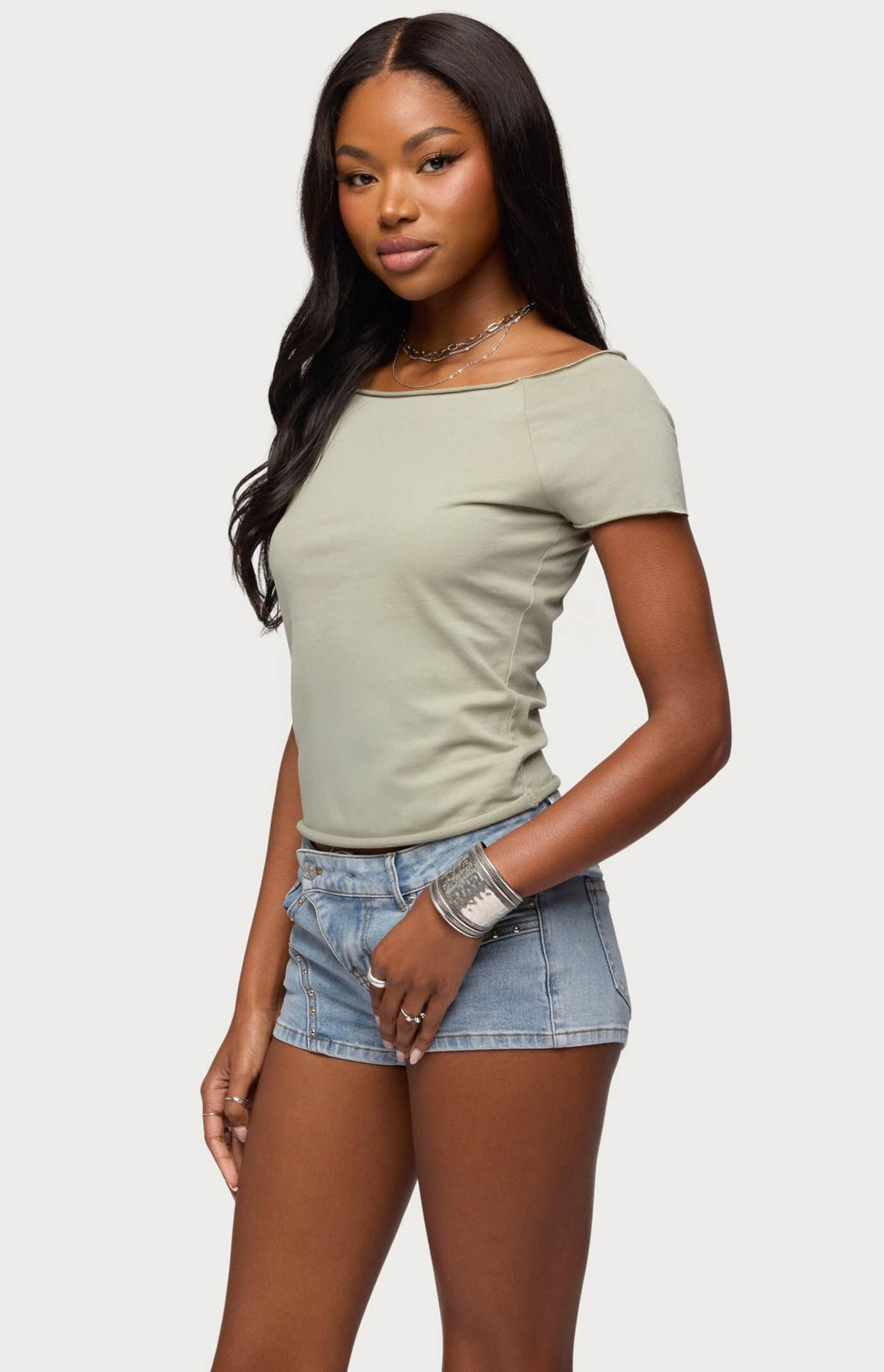 Edikted Kamalah Boat Neck Cotton T-Shirt