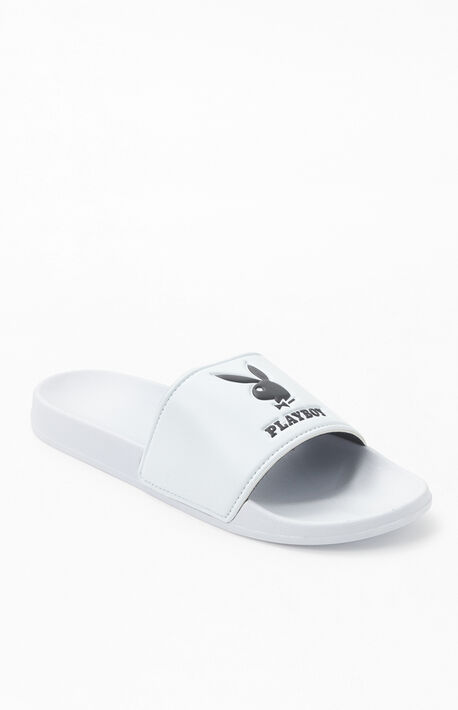 x Playboy White Slide Sandals