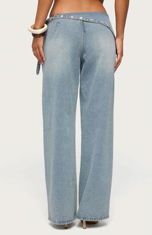 Button Foldover Low Rise Baggy Jeans image number 3
