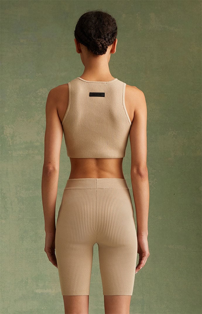 Fear of God ESSENTIALS Women's Gold Heather Sweater Knit Biker Shorts