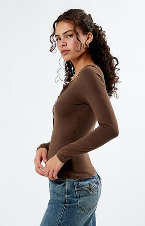Ashlee Notched Washed Henley Top image number 3