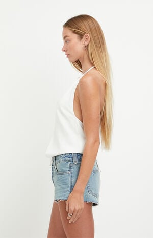 Jamie Low Rise Jean Micro Shorts Cutoff Button Fly Medium Blue image number 3