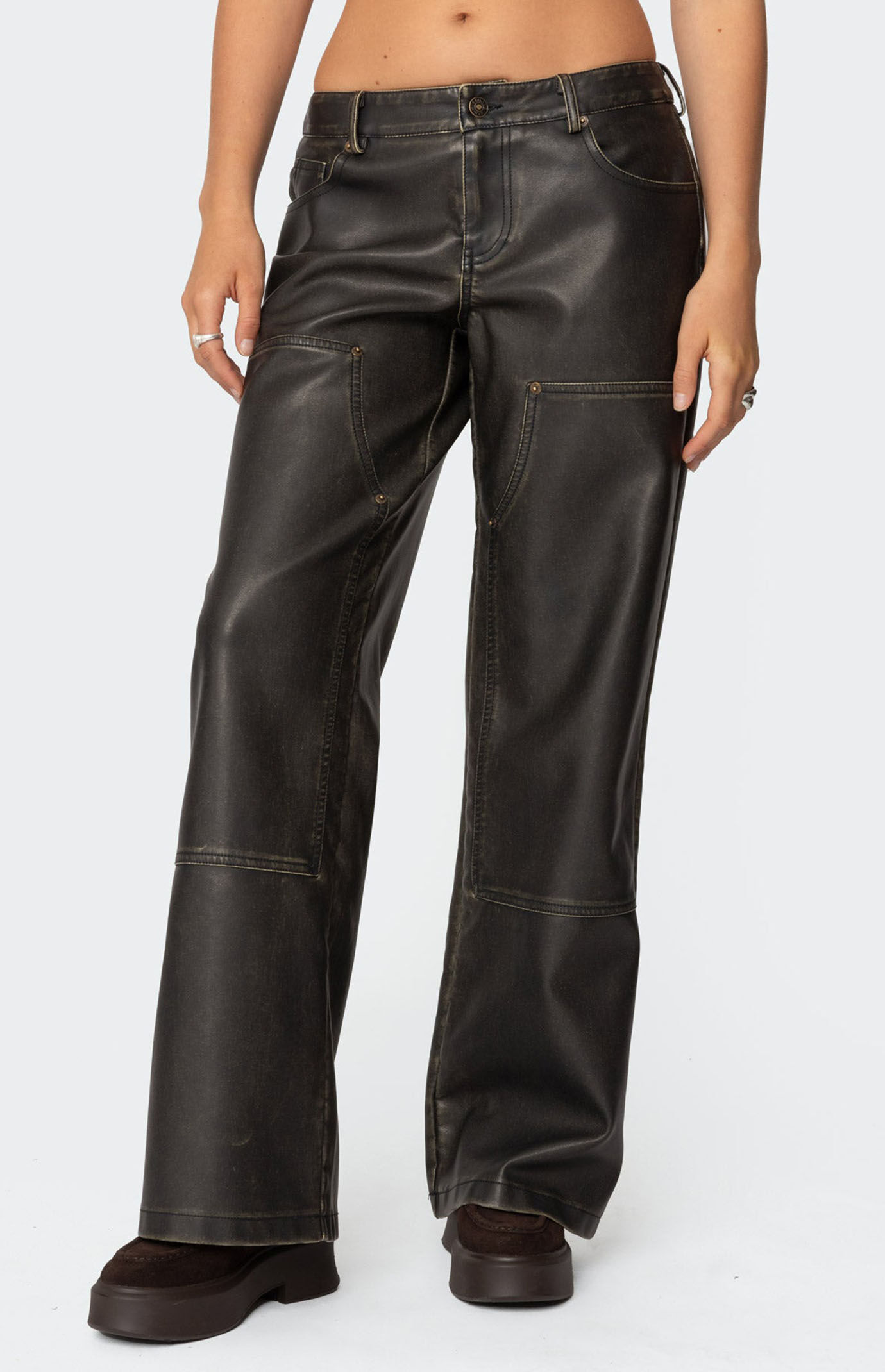 Edikted Vintage Washed Faux Leather Pants | Pacsun