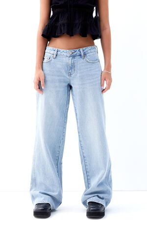 Casey Light Indigo Cherry Bow Low Rise Baggy Jeans image number 2