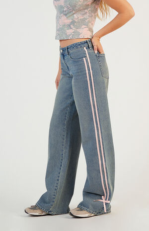 Casey Low Rise Baggy Jeans Side Stripe Bows image number 3