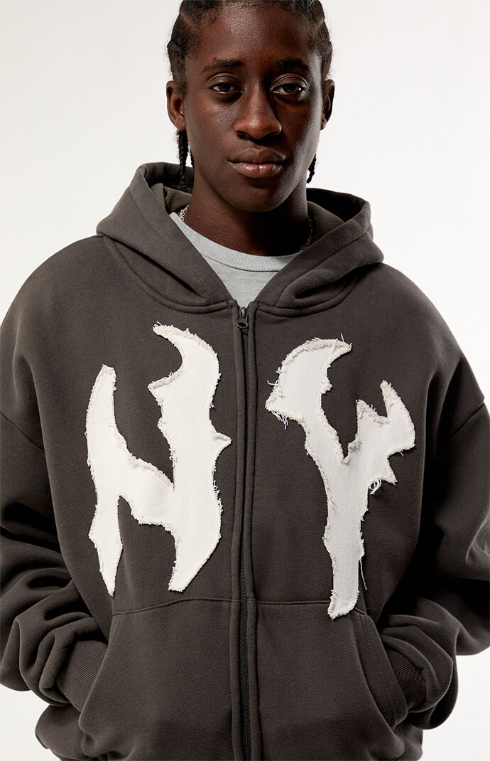 Pacsun NY Raw Applique Full Zip Up Hoodie