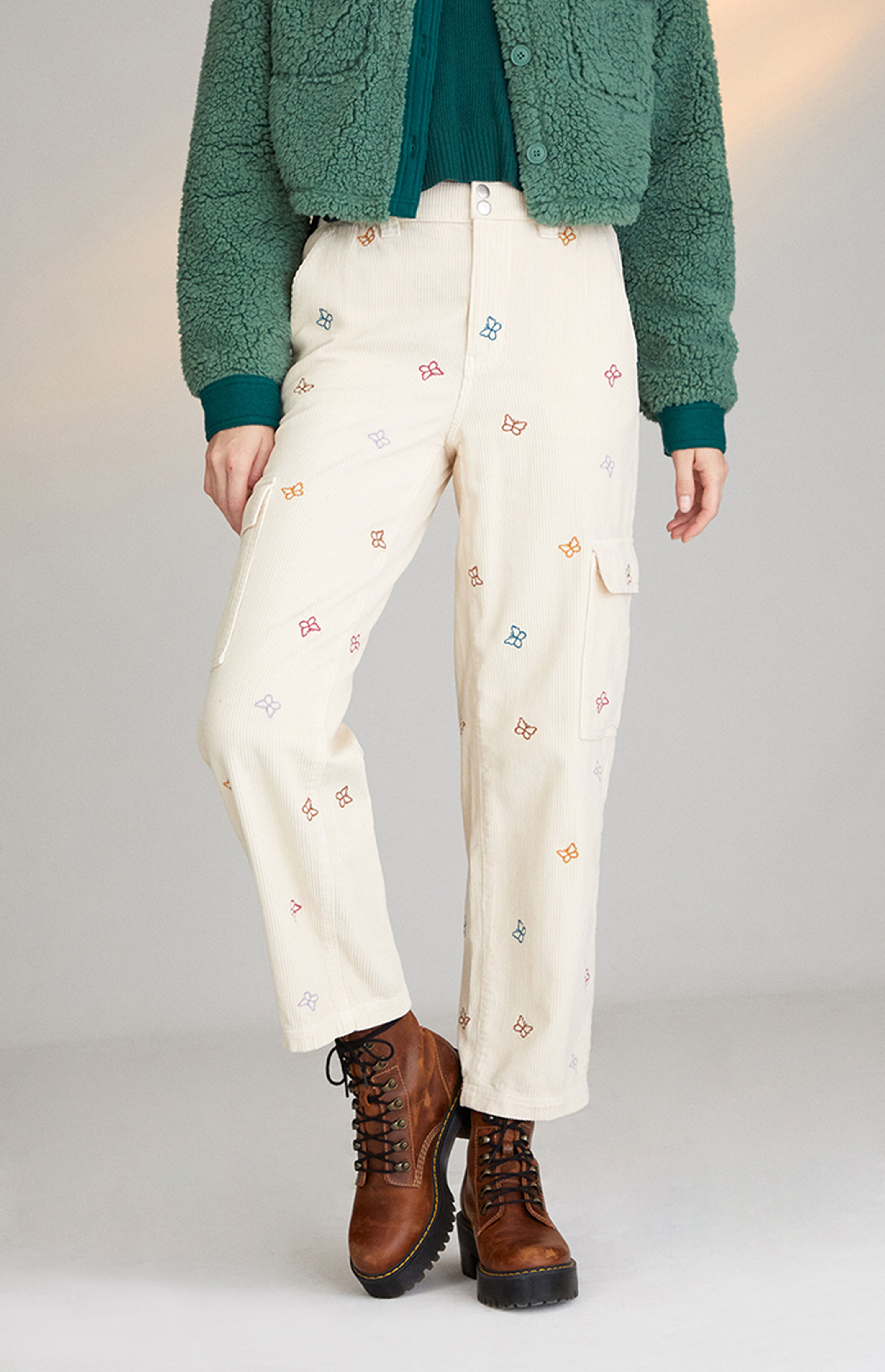 PacSun Butterfly Corduroy Elastic Waist Cargo Pants PacSun