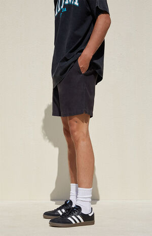 Black Slubby Textured Volley Shorts image number 4