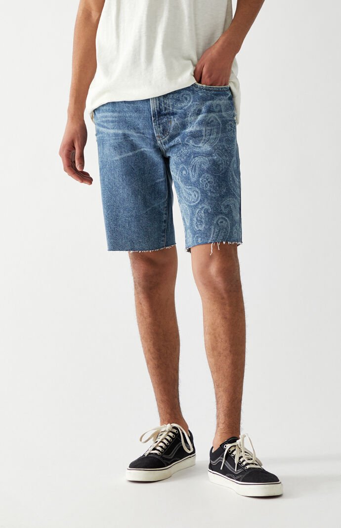 Medium Wash Paisley Denim Shorts