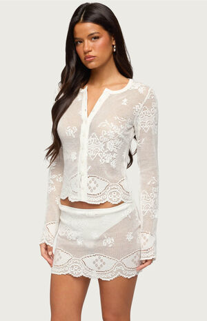 Rusa Button Up Sheer Crochet Top image number 2