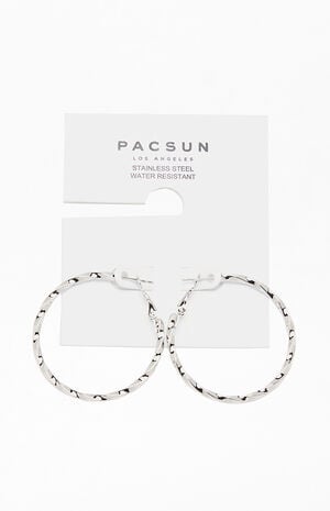 Silver Stainless Steel Twisted Hoop Earrings image number 1