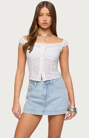 Laura Off Shoulder Dotted Cotton Top image number 1