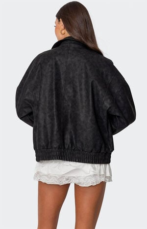 Cargo Faux Leather Bomber Jacket image number 5