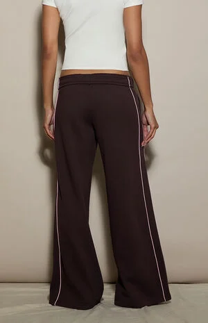 Brown Contrast Piping Ultra Soft Fleece Baggy Sweatpants image number 4