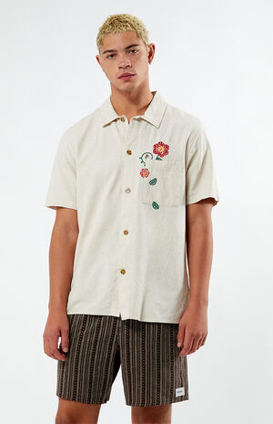 Flower Embroidery Camp Shirt image number 1