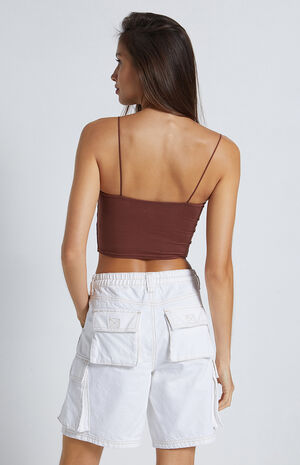 Off White Elastic Waist Boyfriend Cargo Shorts image number 4