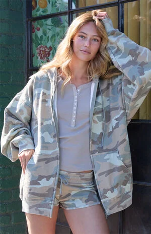 Camo Christy Zip Up Oversized Hoodie image number 1