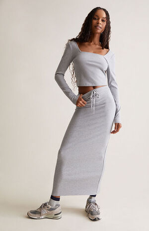 Ribbed Drawcord Maxi Skirt image number 1