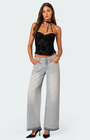 Marine Velvet Embroidered Corset Top image number 3