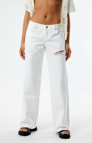 Eco White Ripped Low Rise Wide Leg Jeans image number 2