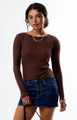 Ribbed Crew Neck Long Sleeve Top image number 1