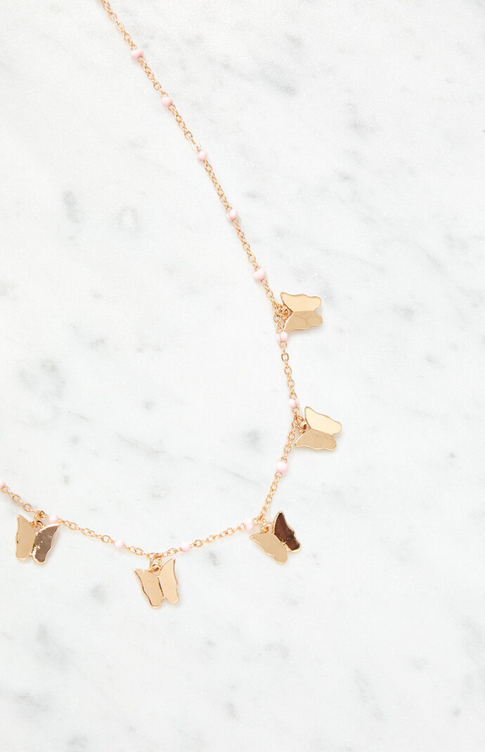 LA Hearts Gold Beaded Butterfly Necklace at