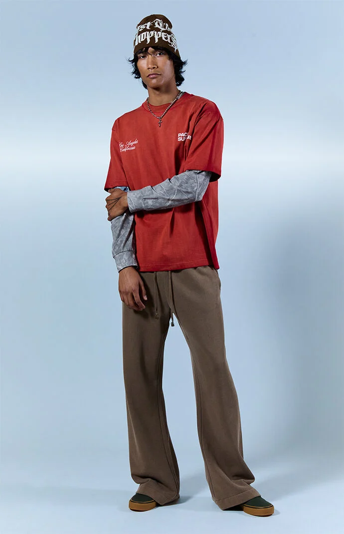 Pacsun Brown Fleece Baggy Bootcut Sweatpants