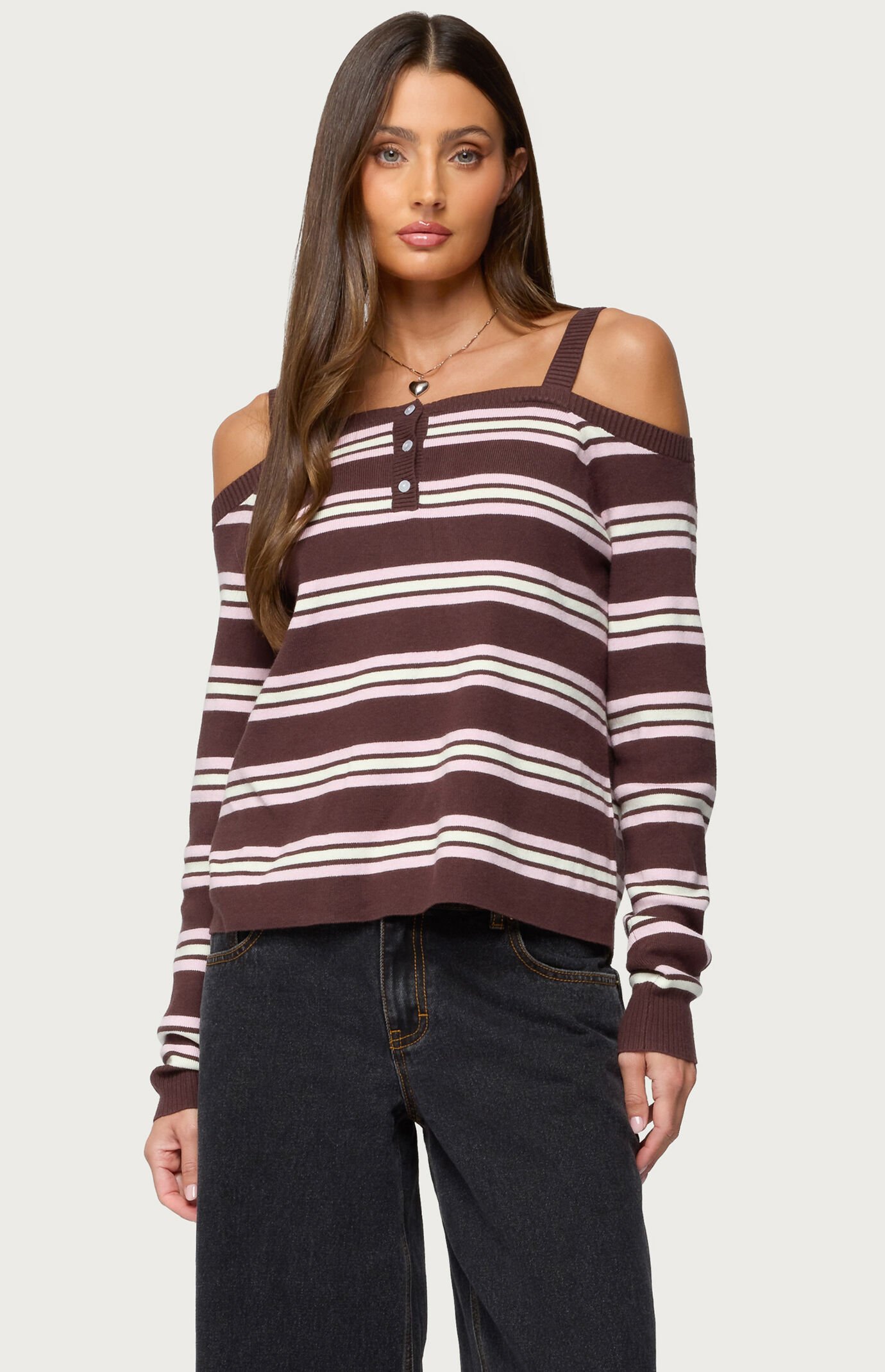 Edikted Shyla Off Shoulder Striped Knit Top