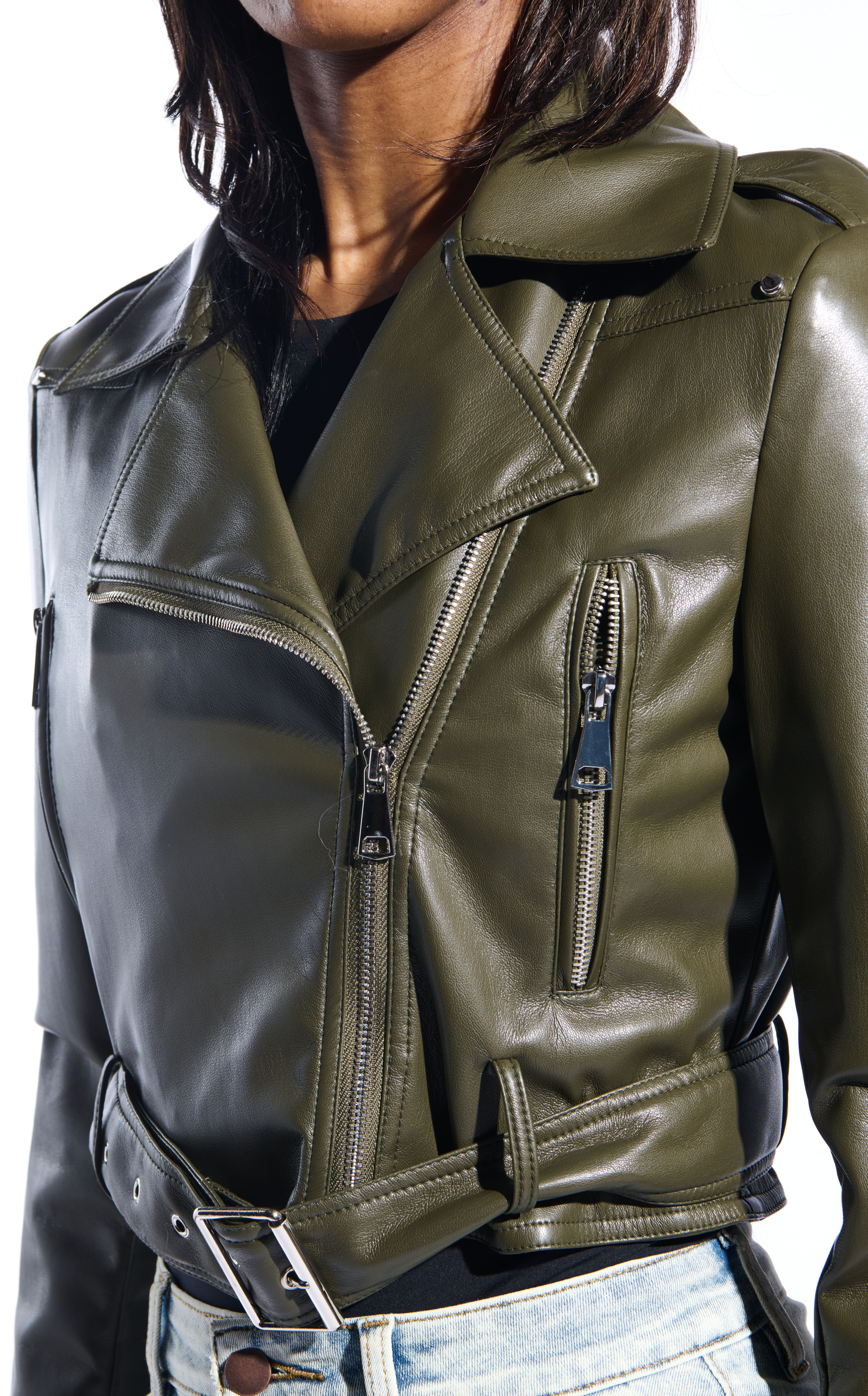 AZALEA WANG Remy Olive Butter Faux Leather Jacket