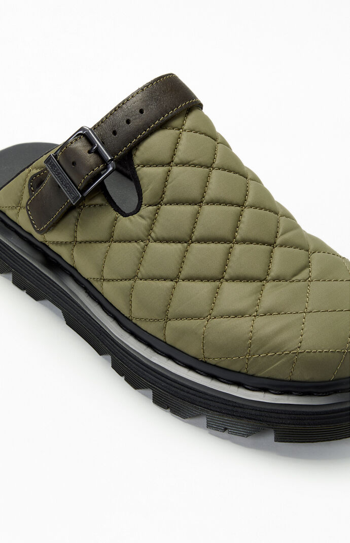 Dr Martens Olive Zebzag Quilted Canvas Slingback Platform Mules