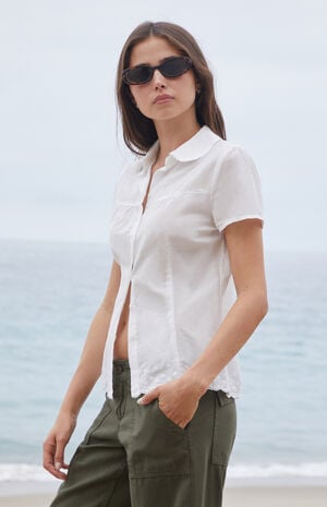 White Floral Embroidery Teagan Collared Top image number 3