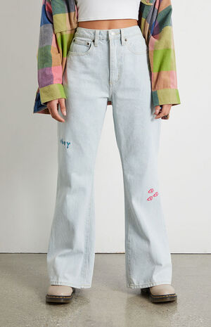 Rory Light Blue Embroidered Flare Jeans image number 2