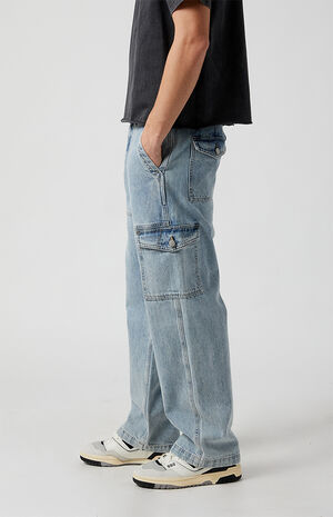 Light Indigo Baggy Cargo Jeans image number 4