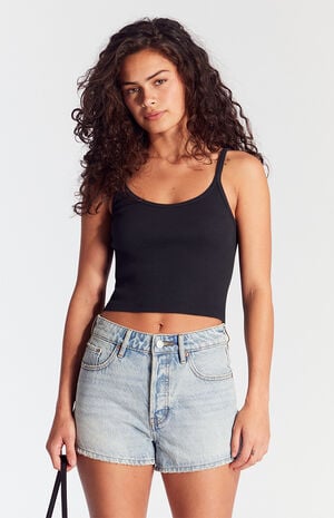 Light Indigo Button Fly High Waisted Denim Festival Shorts