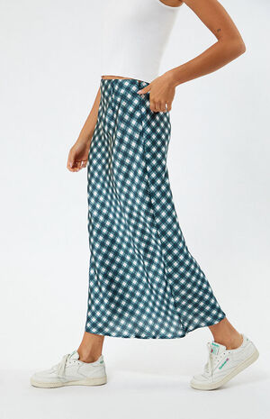 Plaid Satin Midi Skirt image number 3