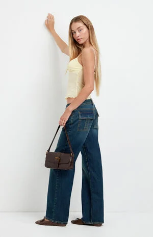 Zoe Low Rise Girlfriend Jeans Flap Pocket Dark Blue image number 1