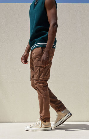 Stretch Canvas Brown Slim Cargo Pants image number 3