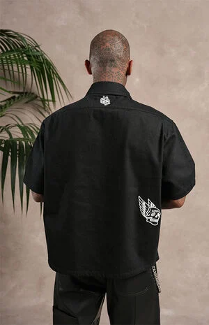 Zip Up Short Sleeve Cropped Oversized Shirt image number 6