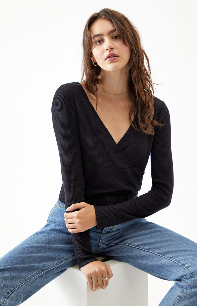 Cozy Surplice Long Sleeve Top